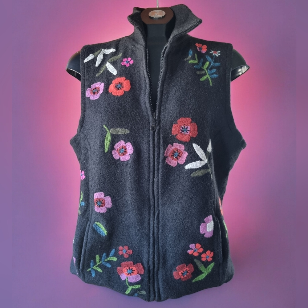 Blast 100% Wool Floral Embroidered & Beaded Lined Vintage Vest